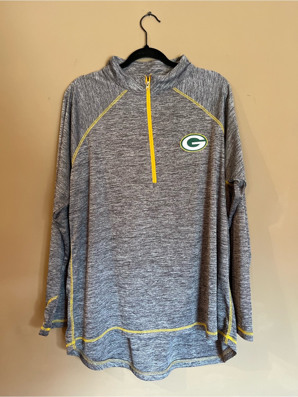 Majestic Green Bay Packers Grey & Yellow Quarter Zip Pullover